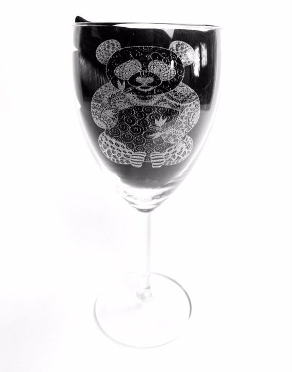 PANDA mandala ENGRAVED glassware, etched, gift. Wine, pint, whiskey, beer, tankard, gin, vase, personalised,sugar skull animal pattern,