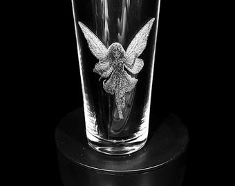 FAIRY ENGRAVED glass, personalised, etched, gift, wine whiskey gin, vase, photo, picture, beer, decanter tankard myth magic fantasy (des 1)