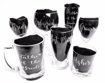 WEDDING ROLE engraved glassware, etched, gift. Wine, pint, whiskey, beer, tankard, gin, vase, personalised, bride groom, bridesmaid