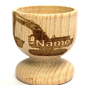 DIGGER farm EGG CUP wooden, engraved, personalised Easter, eco, many etched designs to choose , Buy 2 get 1 free, child, bunny, rabbit, gift