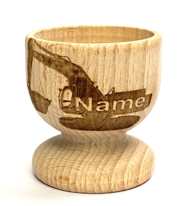 DIGGER farm EGG CUP wooden, engraved, personalised Easter, eco, many etched designs to choose , Buy 2 get 1 free, child, bunny, rabbit, gift