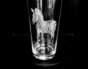 ZEBRA ENGRAVED glass, personalised, etched, gift, wine, whiskey, gin, vase, photo, picture, beer, decanter, tankard, dad, mum