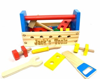 KIT DE HERRAMIENTAS DE MADERA PARA NIÑOS caja grabada, juguete personalizado, regalo de Navidad, construcción, martillo, madera, juego, escuela, niño, grabado, sierra, niño,