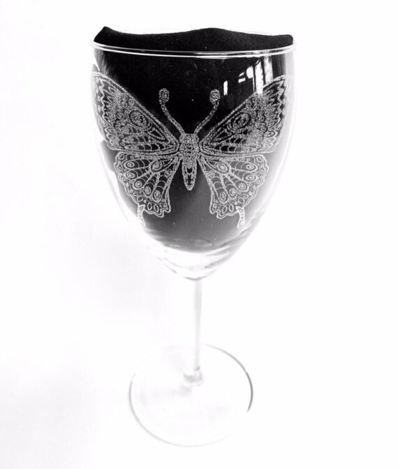 BUTTERFLY mandala ENGRAVED glassware, etched, gift. Wine, pint, whiskey, beer, tankard, gin, vase, personalised,