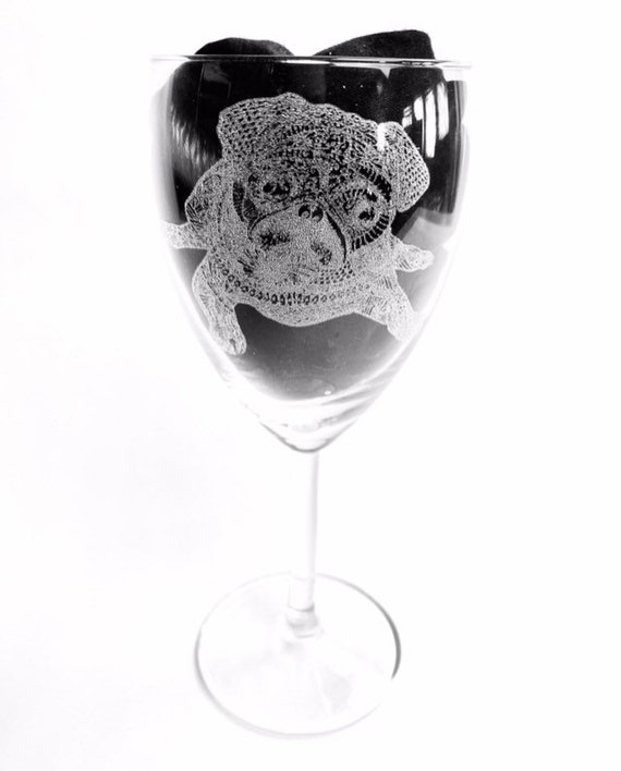PUG Dog mandala ENGRAVED glassware, etched, gift. Wine, pint, whiskey, beer, tankard, gin, vase, personalised,sugar skull animal pattern,