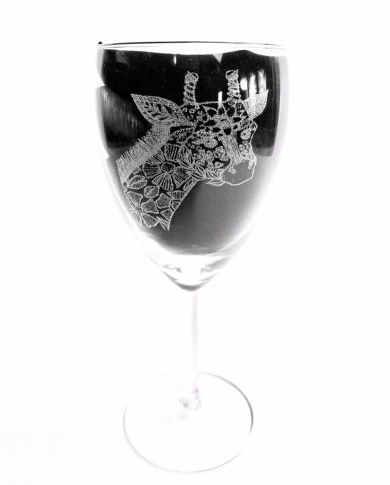 GIRAFFE mandala ENGRAVED glassware, etched, gift. Wine, pint, whiskey, beer, tankard, gin, vase, personalised,sugar skull animal pattern,