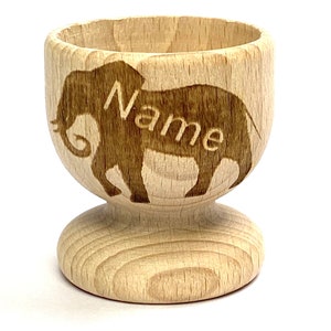 ELEPHANT EGG CUP wooden, engraved, personalised Easter, eco, many etched designs to choose , Buy 2 get 1 free, child, bunny, rabbit, gift
