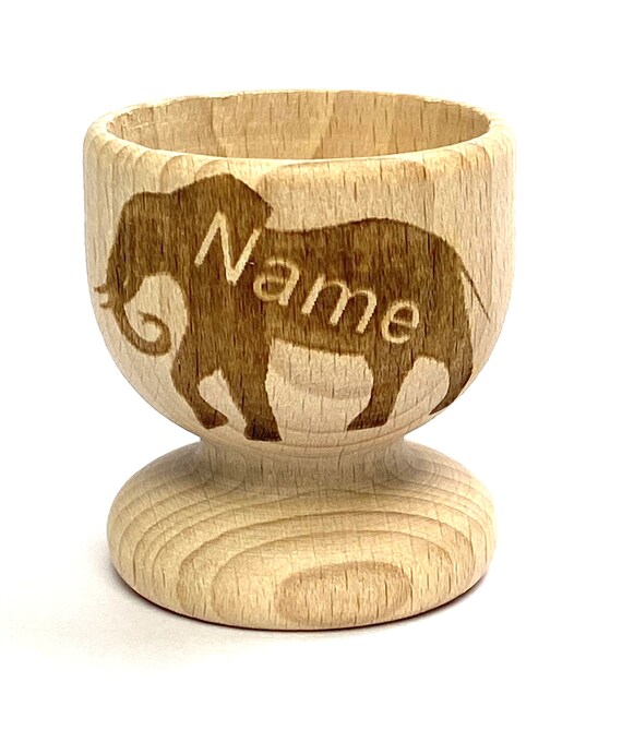 ELEPHANT EGG CUP wooden, engraved, personalised Easter, eco, many etched designs to choose , Buy 2 get 1 free, child, bunny, rabbit, gift