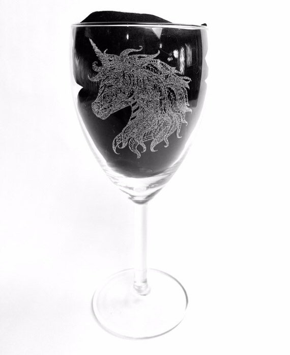 UNICORN mandala ENGRAVED glassware, etched, gift. Wine, pint, whiskey, beer, tankard, gin, vase, personalised,sugar skull animal pattern,