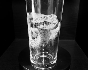 SNAKE ENGRAVED glass, personalised, etched, gift, wine, whiskey, gin, vase, photo, picture, beer, decanter, tankard, dad, mum
