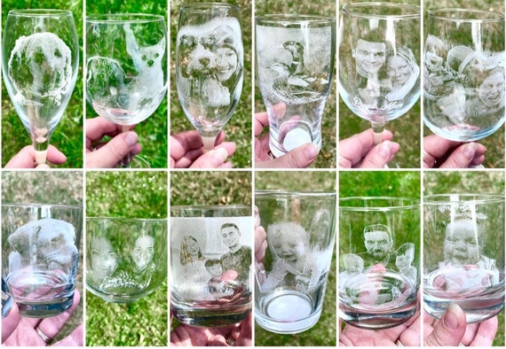 PHOTO engraved glassware, personalised etched, gift pets, dogs, cat, pictures children beer, pint, whiskey tankard, gin, daddy, Christmas