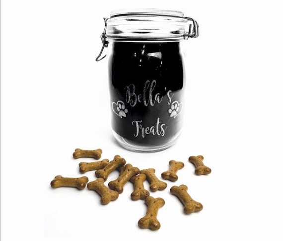 CAT, DOG TREAT jar, personalised engraved glass jar, biscuit storage, pet gift, bones, etched pot, reward