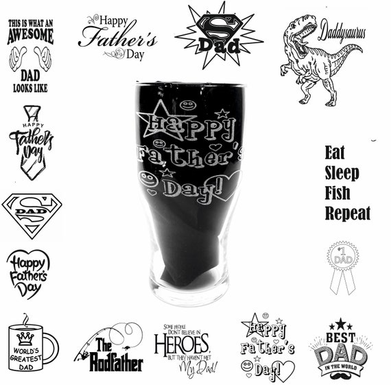 FATHERS DAY choice of engraved DESIGNS glassware, etched personalised gift. Best dad  whiskey, beer, tankard, gin, mug, fish, daddy, pop,