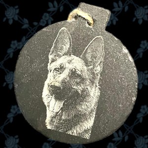 PHOTO ENGRAVED BAUBLE slate portrait, christmas decoration, tree, memorial, dog, cat pets, family, personalised, etched, 2024, gift, xmas