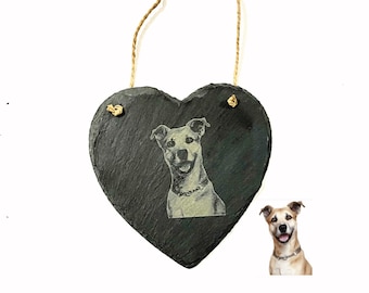 FOTO GEGRAVEERD hart van leisteen, gepersonaliseerde geëtste huisdieren, honden, kat, foto's van familie, cadeau, gedenkteken, graf, vaders, wanddecoratie