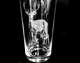 DEER & FAWNS family ENGRAVED glass, personalised, etched, gift, wine, whiskey, gin, vase, photo, picture, beer, decanter, tankard, dad, mum