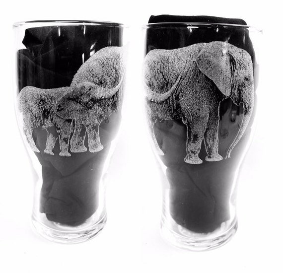 ELEPHANT & CALF African photo engraved, Beer glass, etched, picture, gift, Wine, pint, whiskey, tankard, gin, vase, Mother’s Day