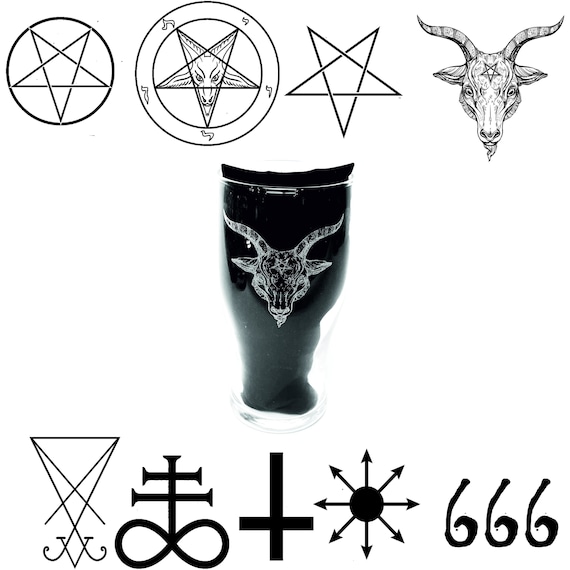 SATANIC symbols ENGRAVED glassware, baphomet personalised etched glass, occult, satanism, sigil, pentagram, pint, whisky, gin, wine, mug
