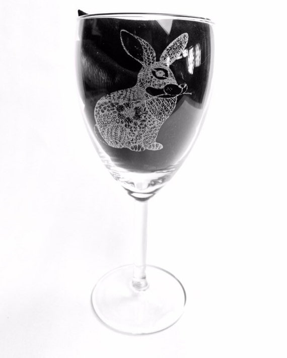 RABBIT mandala ENGRAVED glassware, etched, gift. Wine, pint, whiskey, beer, tankard, gin, vase, personalised,sugar  skull, animal pattern,