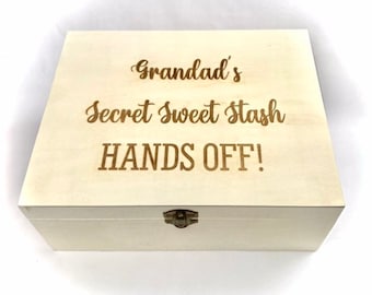 Personalised ENGRAVED SWEET wooden BOX storage. mummy, daddy, nanna, grandma, grandpa, grandad, uncle, name Christmas gift. Stash