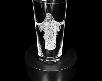 JESUS ENGRAVED glass, personalised, etched, gift, wine whiskey gin, vase, photo, picture, beer, decanter tankard myth magic fantasy (des 2)