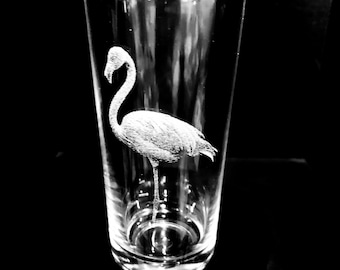 FLAMINGO ENGRAVED glass, personalised, etched, gift, wine, whiskey, gin, vase, photo, picture, beer, decanter, tankard, dad, mum