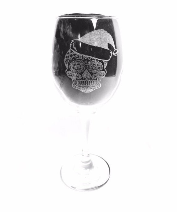 SANTA SUGAR SKULL engraved glass personalised glassware, etched day of the dead, gift. Wine, pint, whiskey, beer, tankard, gin, Christmas