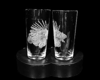 LIONFISH sealife ENGRAVED glass, personalised, etched, gift, wine whiskey gin vase photo, picture, beer, decanter tankard ocean fish sea