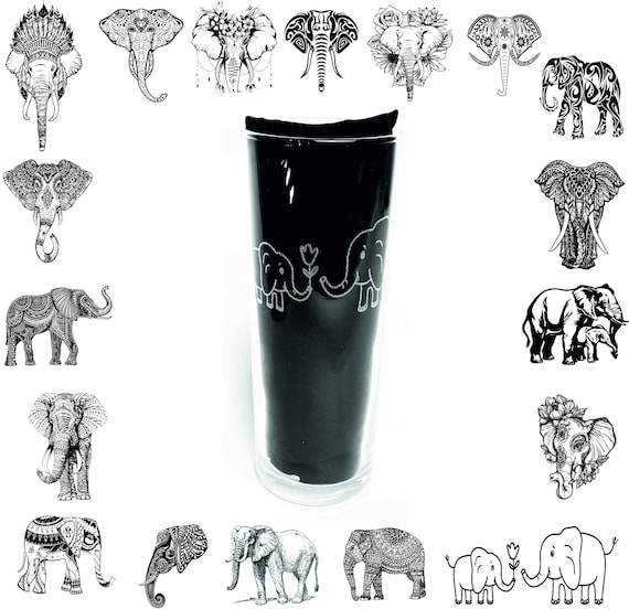 ELEPHANT designs ENGRAVED glassware, personalised etched glass, african, head, baby, cute, mandala, pint, whisky, gin, wine, mug
