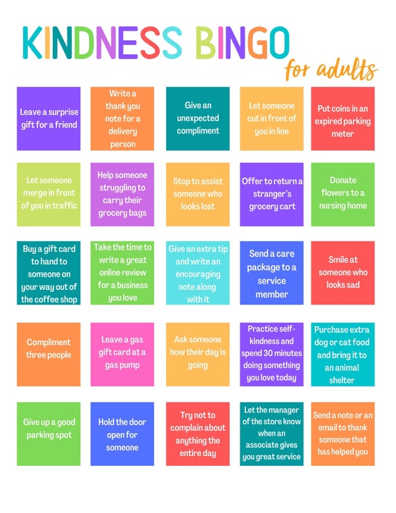 Kindness Bingo for Adults Digital PDF | Etsy
