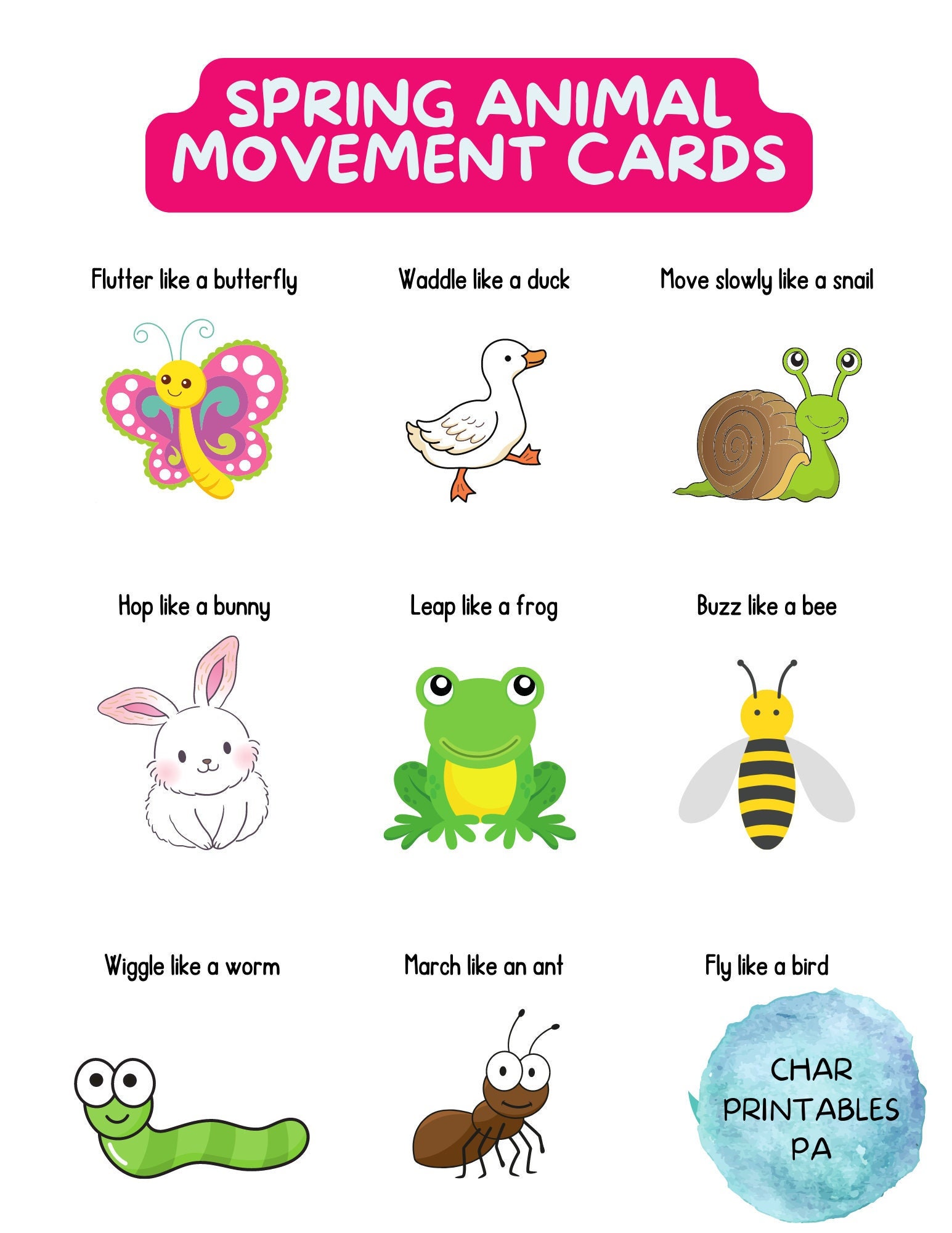 Spring Animal Movement Cards Digital Printable - Etsy Spring Animal Movement Cards Digital Printable - Etsy