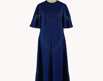Finn-Lanka 1970s Navy Blue Maxi Dress - Finnish Vintage - Size M