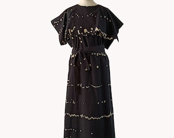 Vuokko 1970s Black Geometrics Cape Dress - Finnish Vintage - Size S