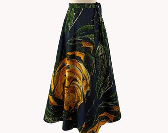 Vintage Abstract Print 1970s Wrap Style Maxi Skirt