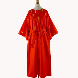 Vuokko 1970s Red & Yellow Midi Dress Size - Finnish Vintage - Size M