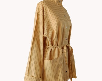 Vintage Marimekko 1970s Ochre & Grey Striped Utility Style Tunic