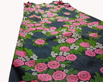Finnish Vintage Pink Floral 1970s Pinafore Style Maxi Dress