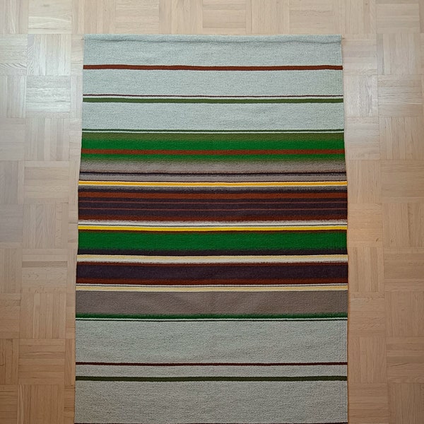 Vintage Mid-Century Finnish Rana/Raanu Wool Tapestry - Striped Pattern in Vibrant Colours