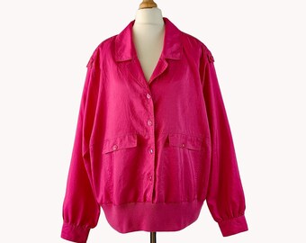 Vintage Leslie Fay 1980s Hot Pink Oversized Blouse