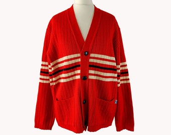 Finnish Vintage UP 1970s Red Striped Wool Cardigan
