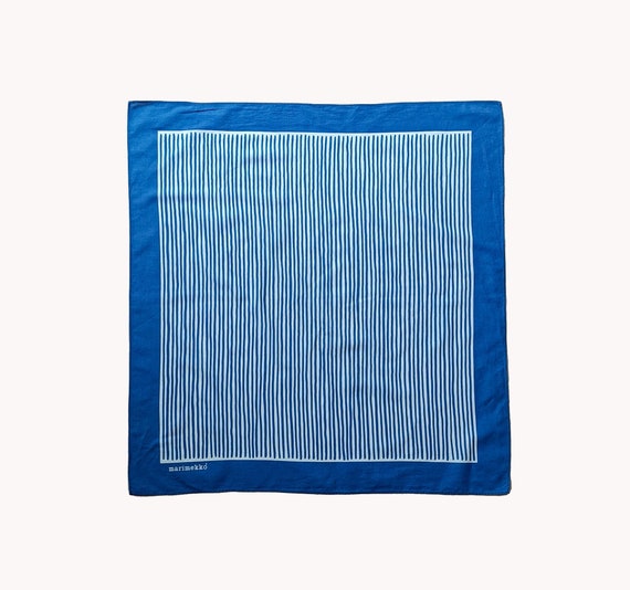 Vintage Marimekko 1970s Blue & White Striped Cott… - image 1