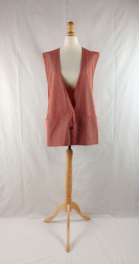 Vintage Marimekko 1970s Red & White Striped Vest … - image 3