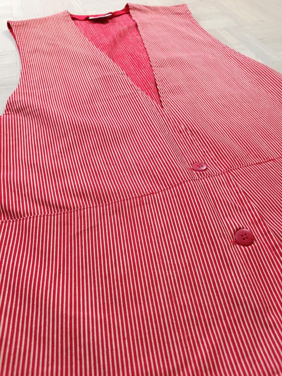 Vintage Marimekko 1970s Red & White Striped Vest … - image 6