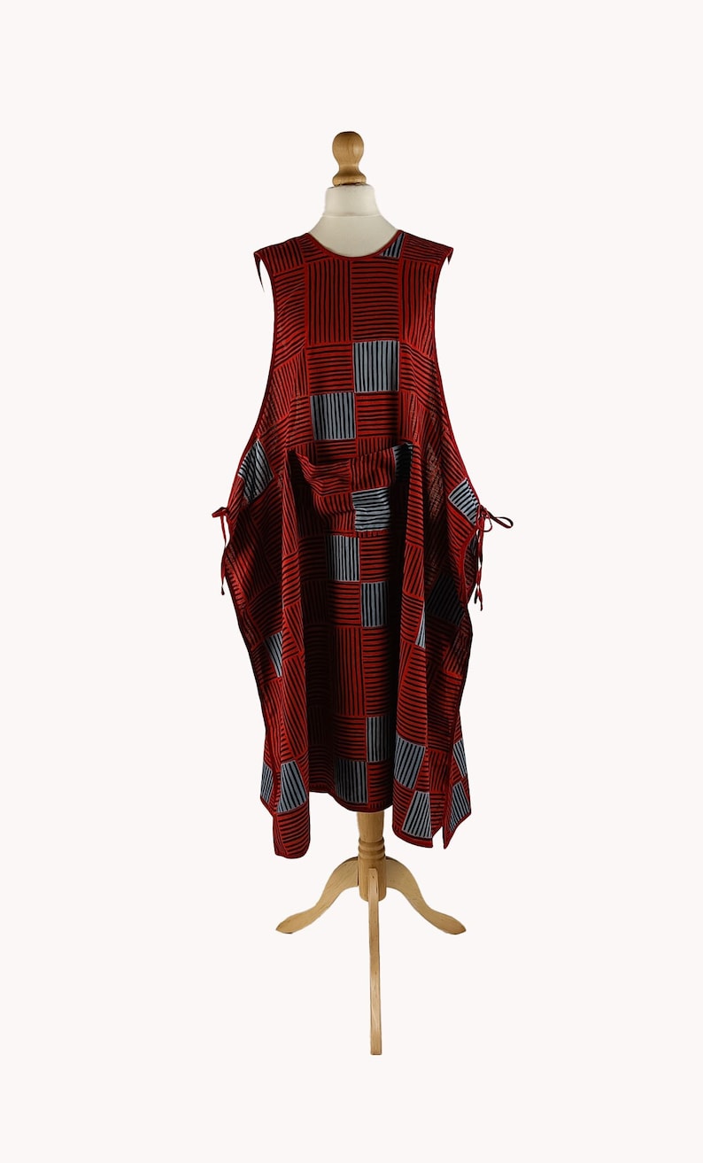 Vintage Red Geometric 1980s Pinafore Dress image 1