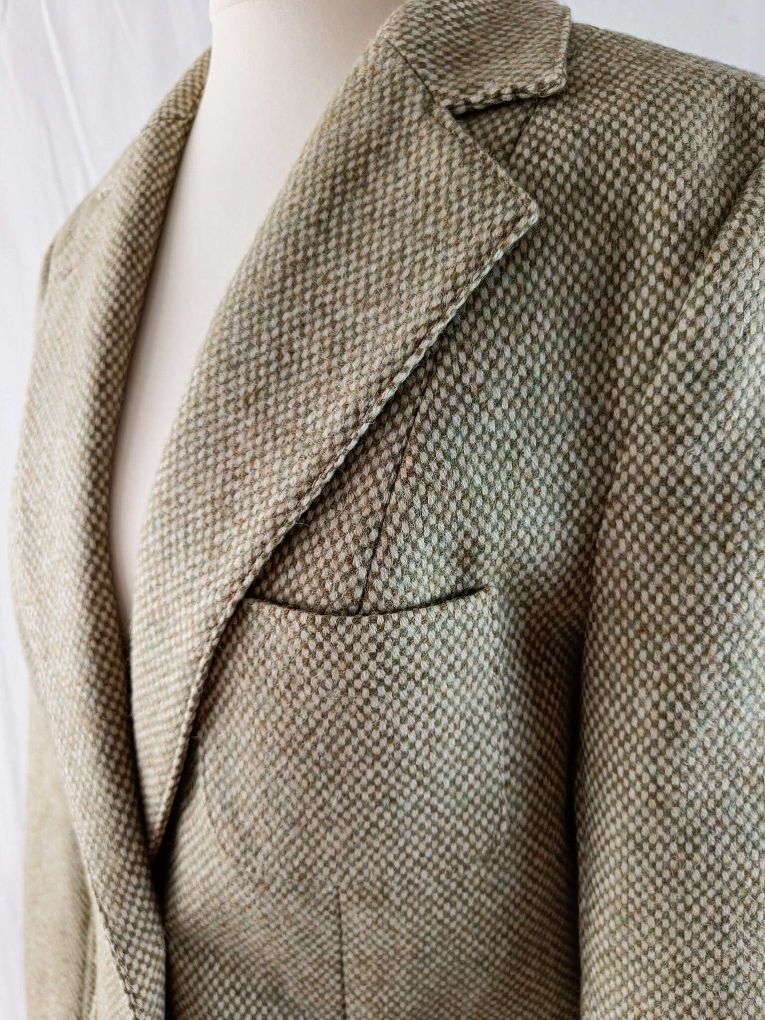 Finnbird 1970s Sage & Cream Tweed Wool Jacket - Finnish Vintage - Size S