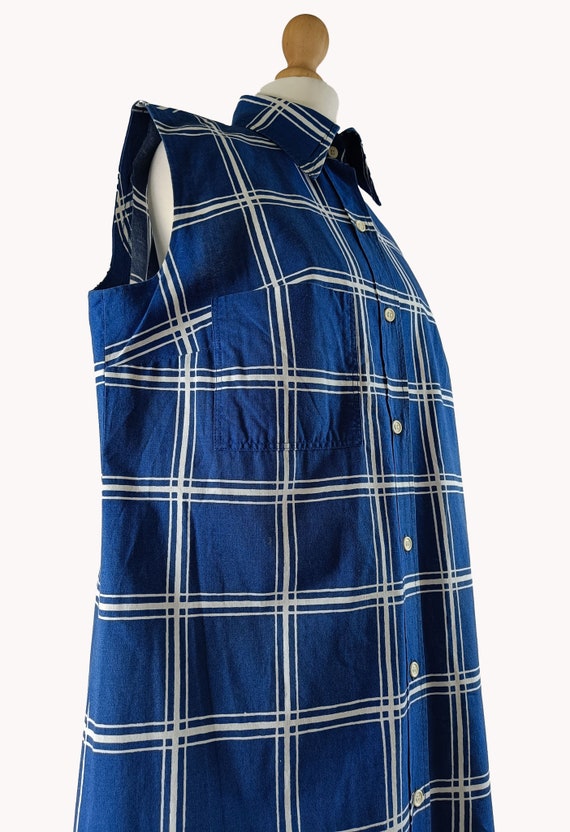 Vintage Marimekko 1960s Blue & White Check Sundre… - image 3