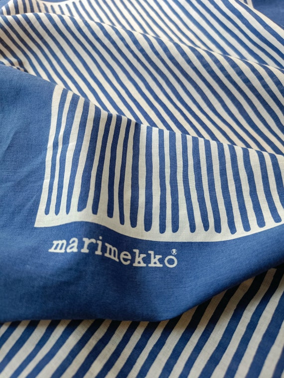 Vintage Marimekko 1970s Blue & White Striped Cott… - image 2