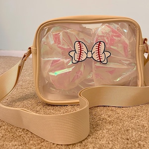 Clear Stadium Bag, Cute Bag for Ballgames, Clear Security Bag, Bow Print Bag, Crossbody Clear Stadium Bag