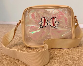 Clear Stadium Bag, Cute Bag for Ballgames, Clear Security Bag, Bow Print Bag, Crossbody Clear Stadium Bag