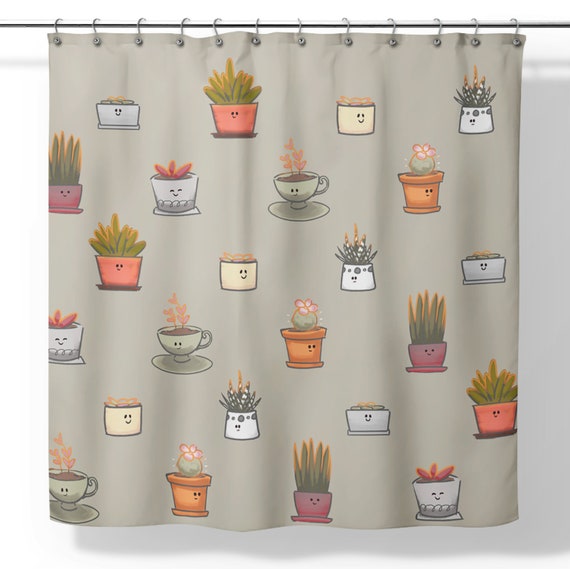 Scarjamfam Cute Succulent Shower, Succulent Shower Curtain Hooks